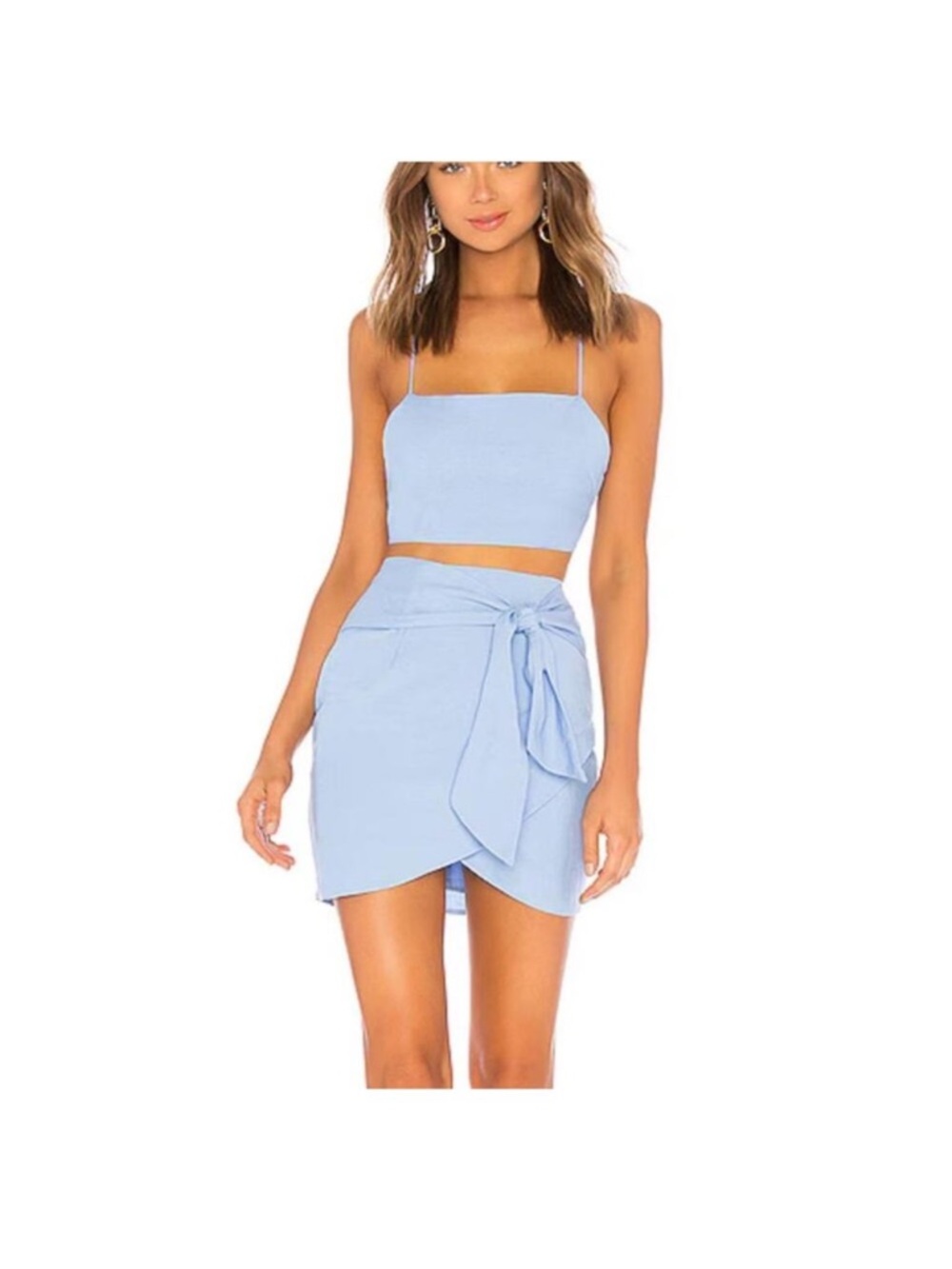 New SUPERDOWN REVOLVE Women's Light Blue Milah Wrap Two-Piece Skirt Set Size M